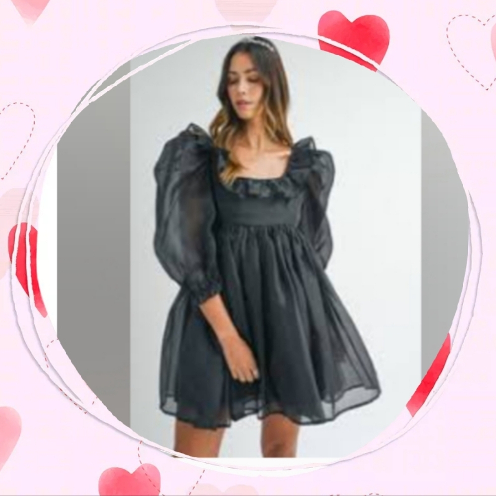 Dark Romance Fairycore Black Puffy Baby Doll Short Sleeve Tea Dress LARGE